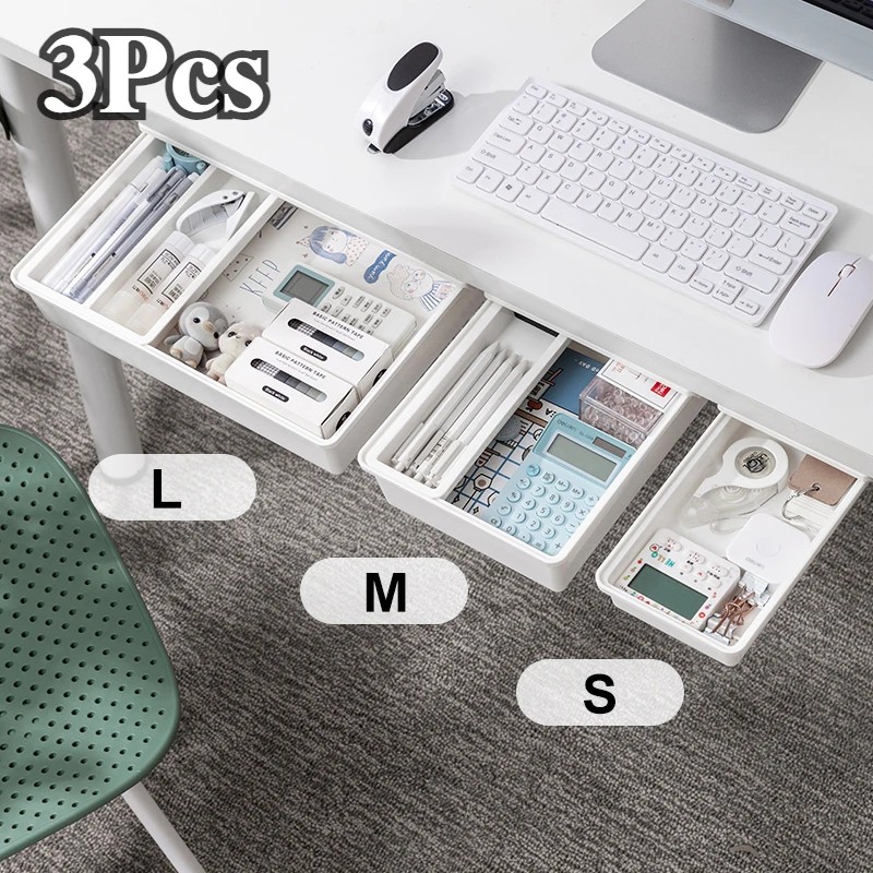 Hidden Storage Box Desk Storage Drawer Self-Adhesive Plastic Table Storage Holde