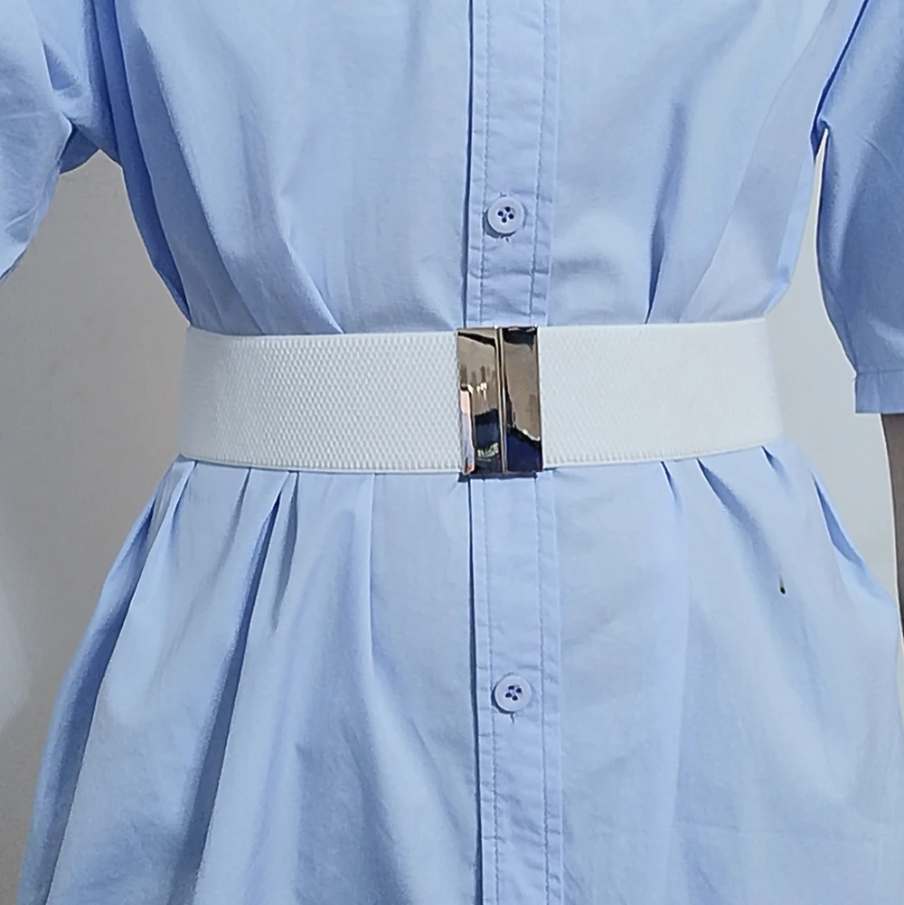 High Quality Belts for Women Black Waist Elastic Ladies Band Round Buckle Decora