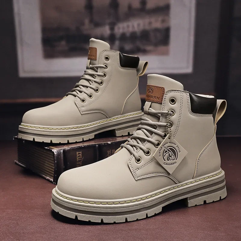 High Top Boots Men's Leather Shoes Fashion Motorcycle Ankle Military Boots for M
