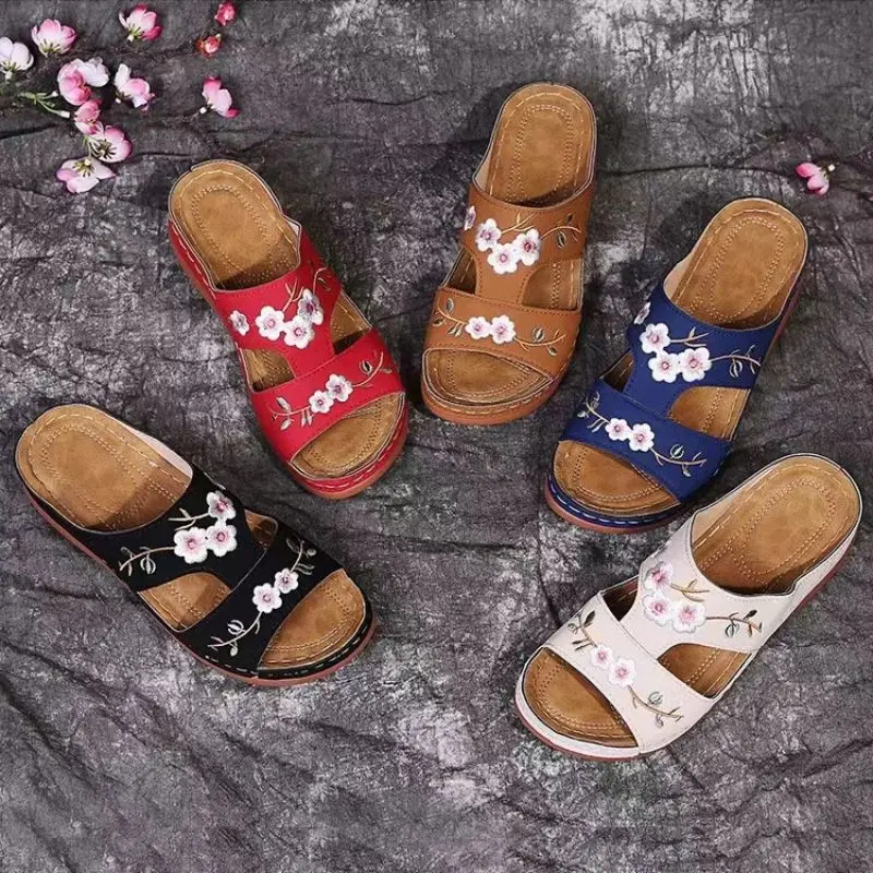 Women Sandals Slippers Comfortable Wedges Sandals Leisure Beach Roman Leather We