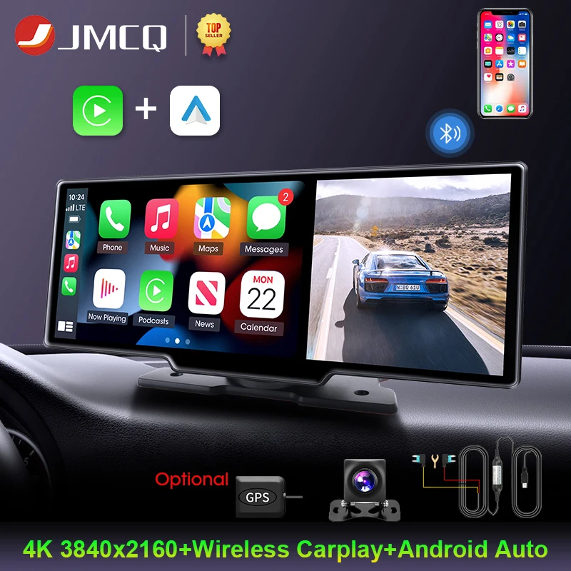 JMCQ 10.26" 4K Dash Cam Rearview mirror camera Wifi Carplay & Android Auto Dual 