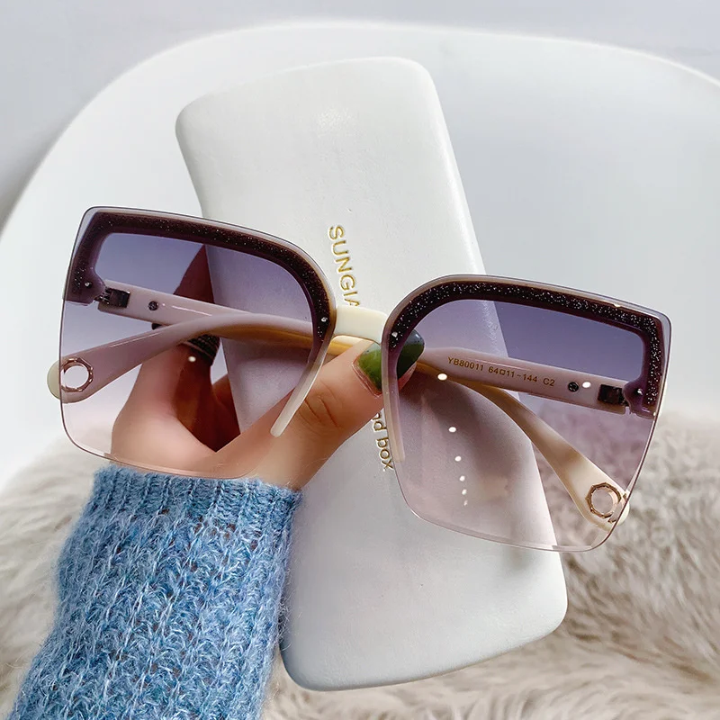 Oversized Sunglasses Man Woman Fashion Rimless Vintage Square Sun Glasses Eyewea