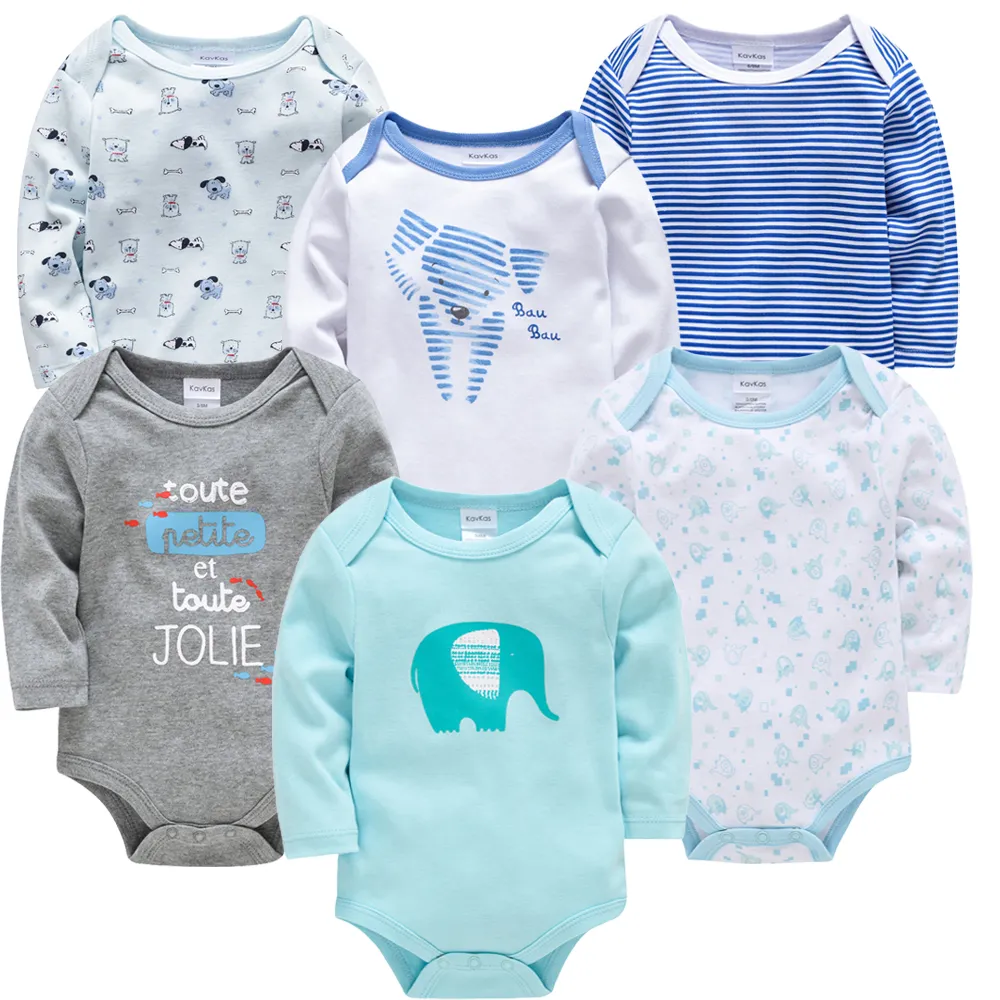 Kavkas Baby Boys Girls Bodysuit 6 PCS 3 PCS Long Sleeve 100% Cotton Baby Clothes