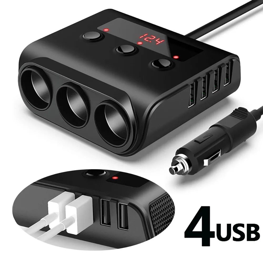 Kebdumei 8.5A 4 Usb Ports Car Charger Quick Charge 3.0 Cigarette Lighter Adapter