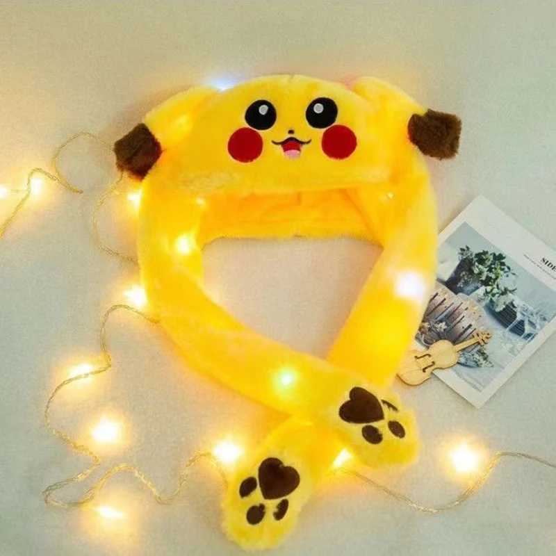 Kids Glowing Bunny Ear Moving Hat Pikachu Anime Jumping up Rabbit Plush Flash Ca