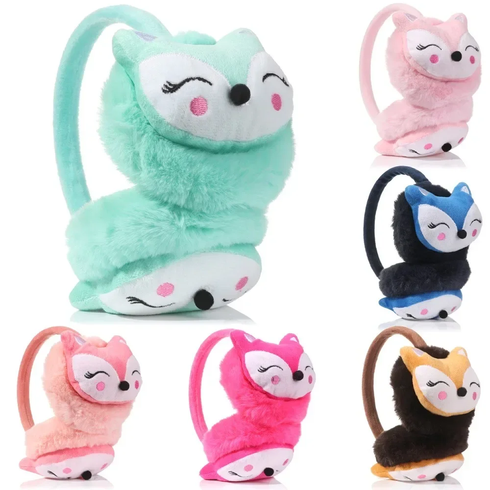 Kids Plush Earmuffs Winter Warm Cute Fox Ear Warmers Earflap Cute Cartoon Earmuf