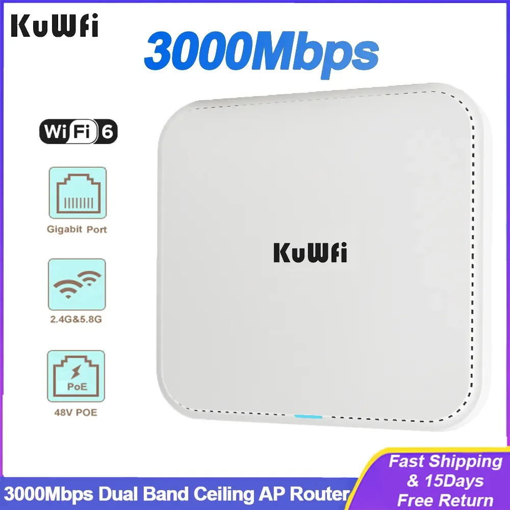 KuWfi 3000Mbps Ceiling Wireless AP Router 2.4G 5G Dual Band Wifi6 Router Access 