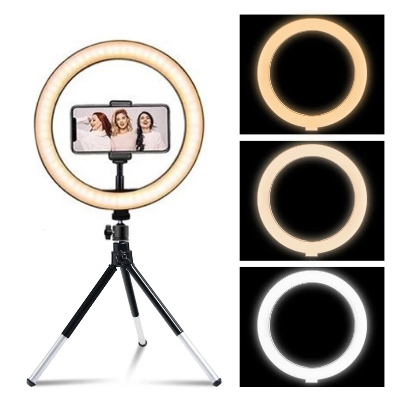 LED Photography RingLight 3 Modes Dimmable Selfie Ring Light With Tripod & Phone