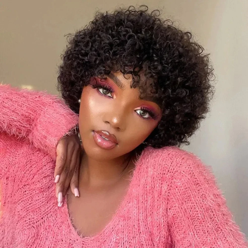 Large Bouncy Afro Kinky Curly Wigs For Black Women Glueless Pre Plucked Machine 