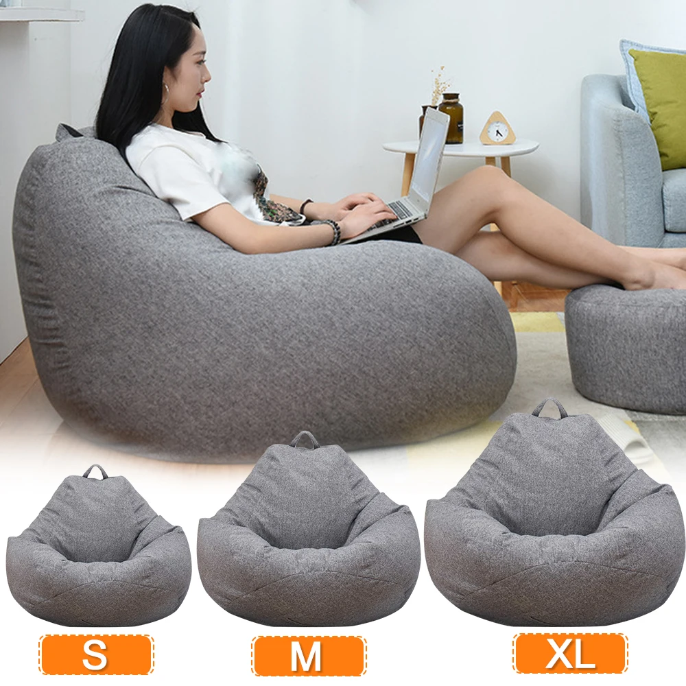 Large Small Lazy Sofa Cover Chairs Without Filler Linen Cloth Lounger Seat Bean 