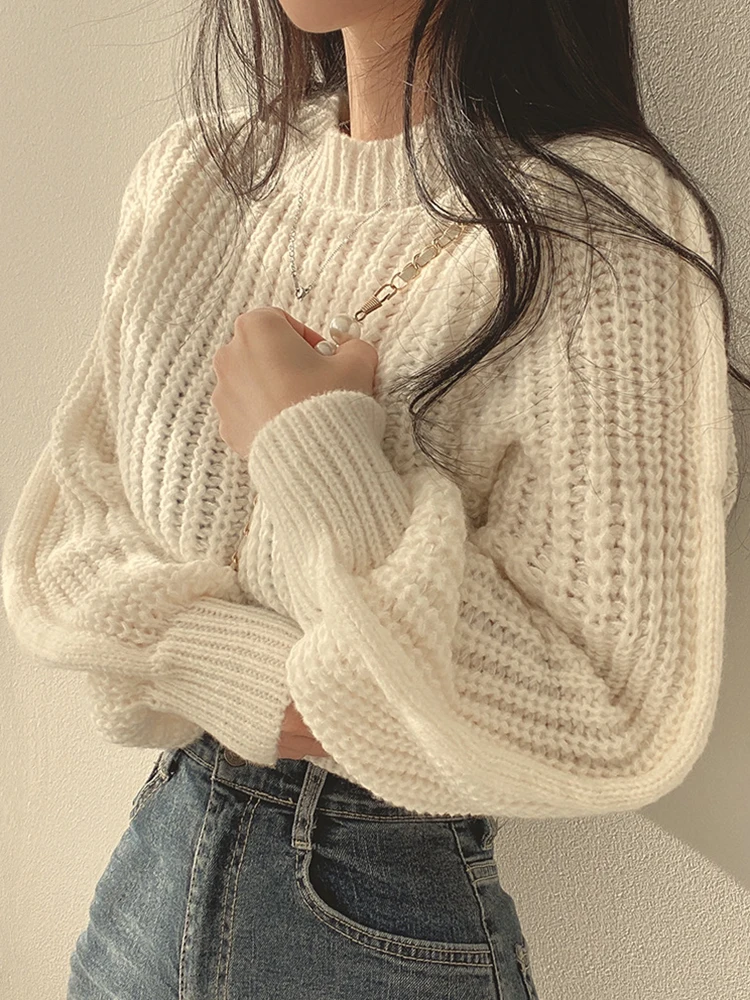 Loose Vintage Harajuku Lantern Long Sleeve Women Sweater Korean Autumn Winter Kn