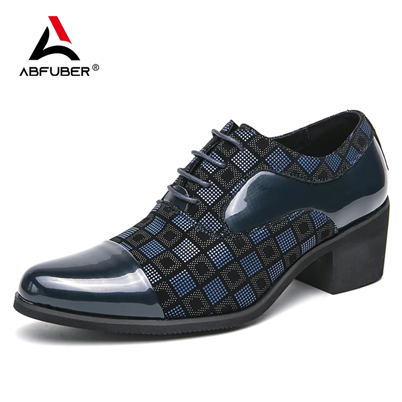 Luxury Classic High Heels Men Leather Shoes Height Increasing Casual Wedding Par