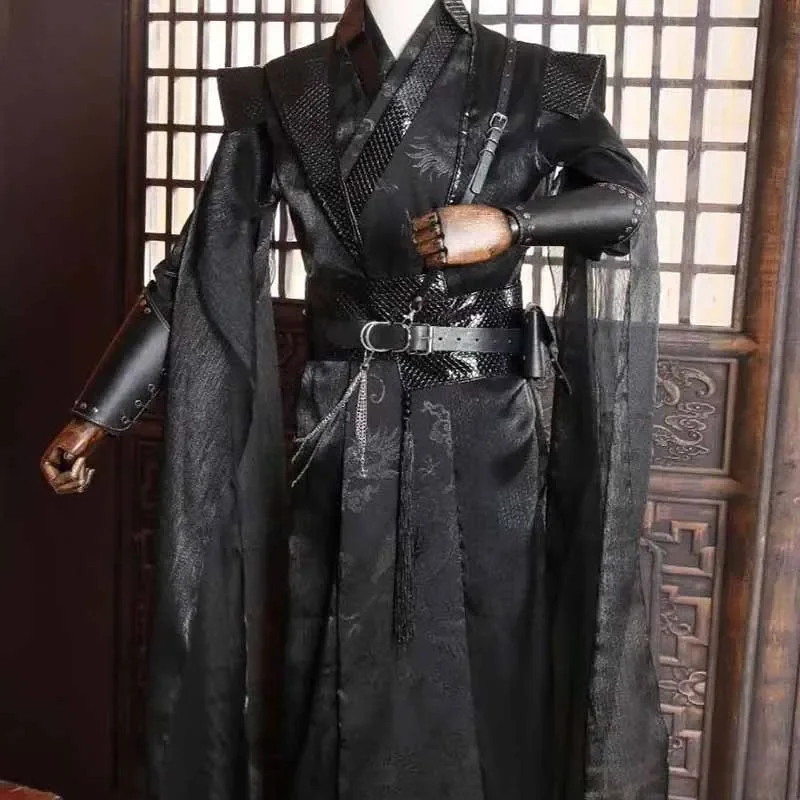 Male Carnival Cosplay Costume Adult Chinese Traditional Vintage Hanfu Black Sets