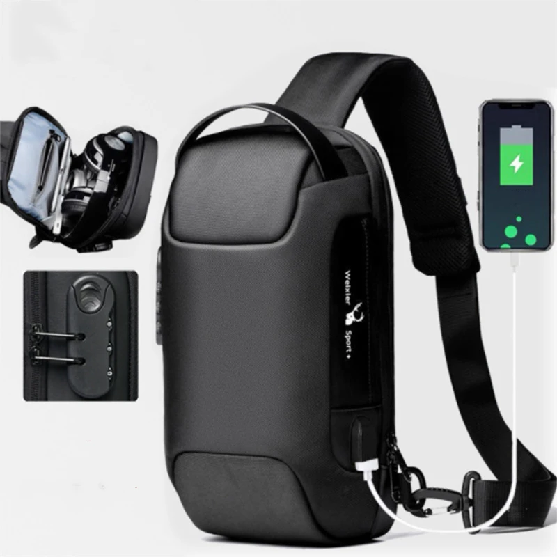 Men Anti Theft Chest Bag Shoulder Bags USB Charging Crossbody Package School Sho