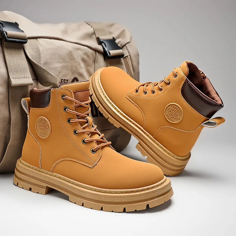 Men Retro Work Shoes Autumn Winter Thick Bottom High Top Non Slip Warm Casual Bo