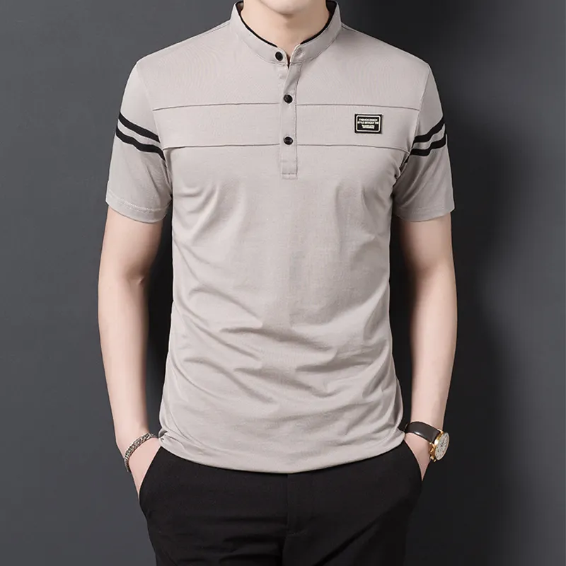 Men's Fashion Summer POLO T-shirt Casual Cotton Breathable Top Stand Up Neck Sho