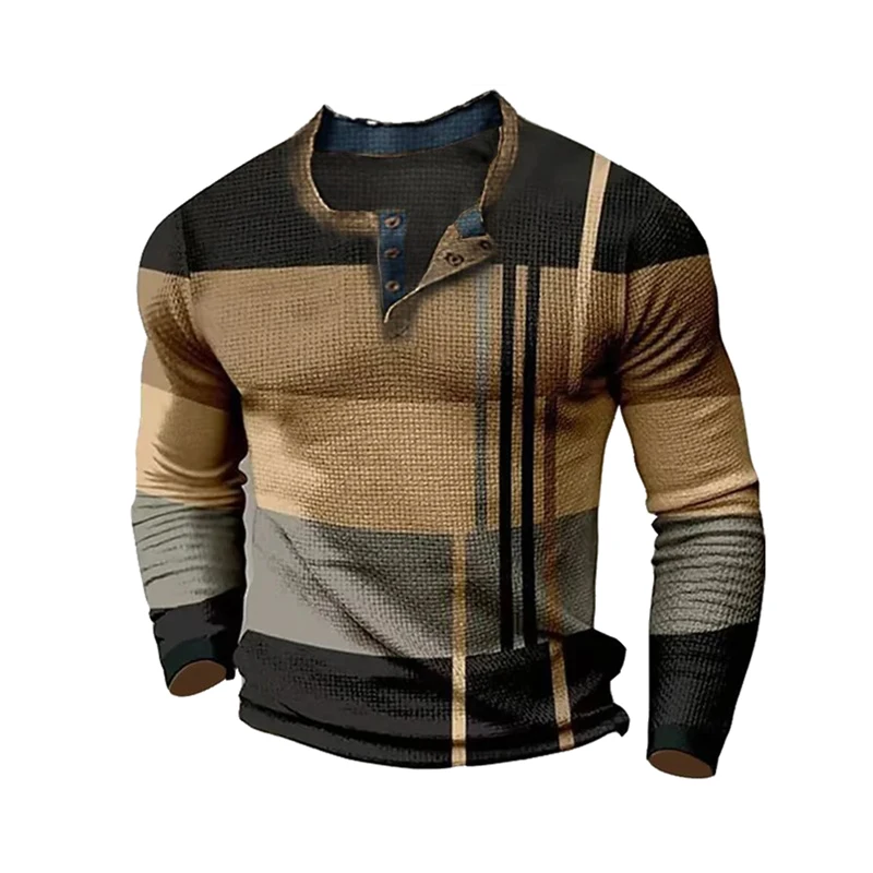 Men's Long Sleeved T-shirt Digital Printing Long Sleeved Button Polo Shirt Men's