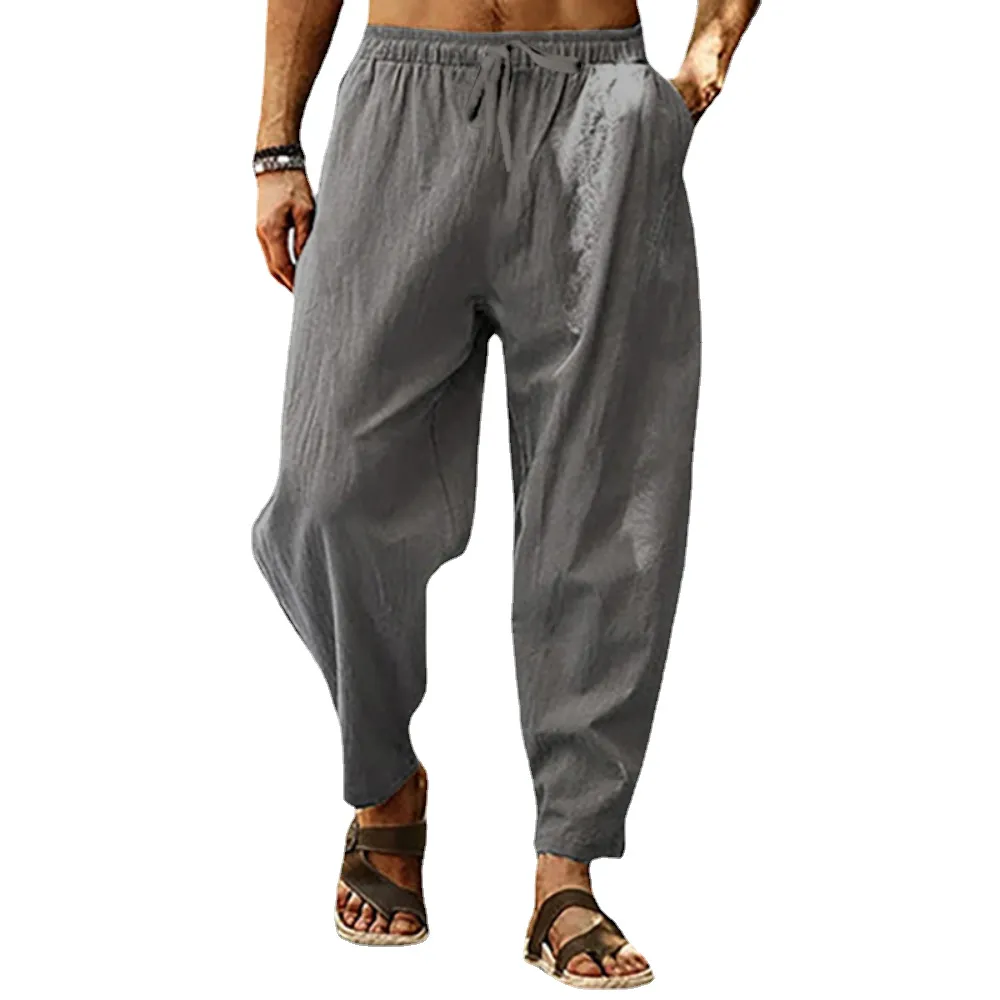 Men's Pants Cotton and Linen Male Summer New Solid Color Mens Trousers Loose Fit