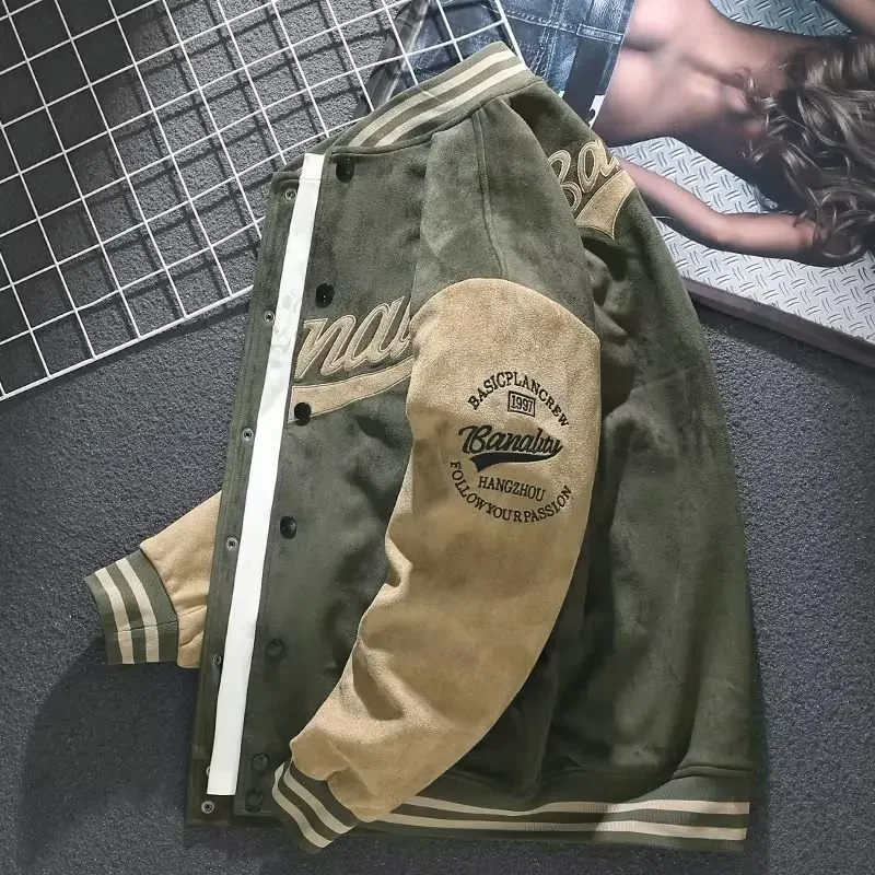 Men's Vintage Loose Fit Snowflake Velvet Baseball Jacket Autumn/winter American 