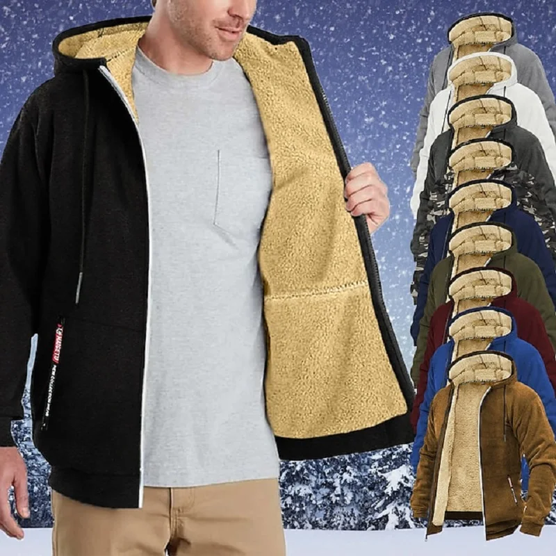 Men's Zip Up Hoodie Sweatshirt Sherpa Hoodie Jacket Sweat Jacket Casual Essentia