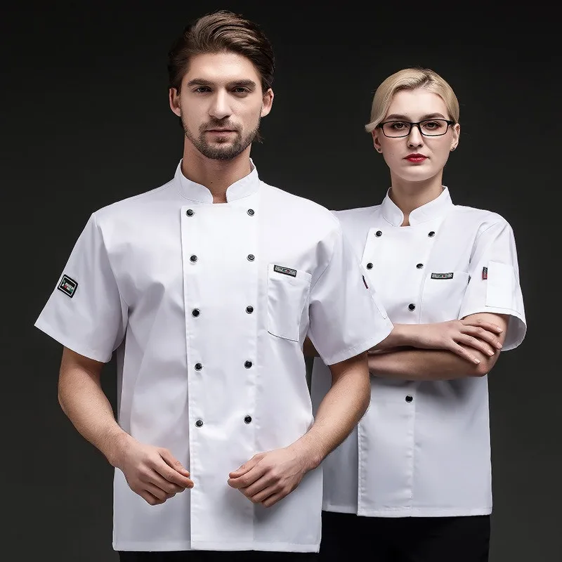 Men's and Women's Short Sleeved Summer Hotel Restaurant Chef Work Uniforms Breat