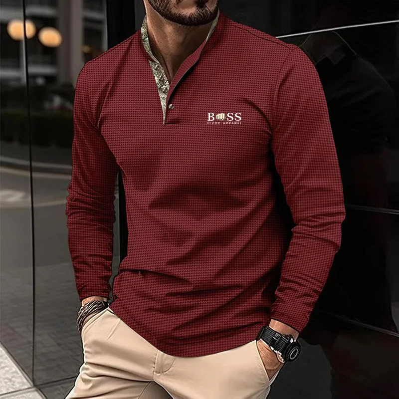 Men's new long sleeved sports polo shirt, men's fashionable and minimalist style