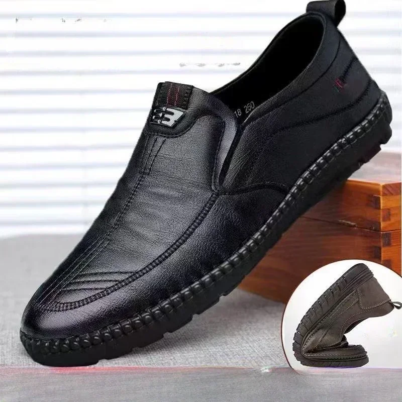 Genuine Leather Casual Loafers Flats Breathable Slip on Shoes for Male Work Offi