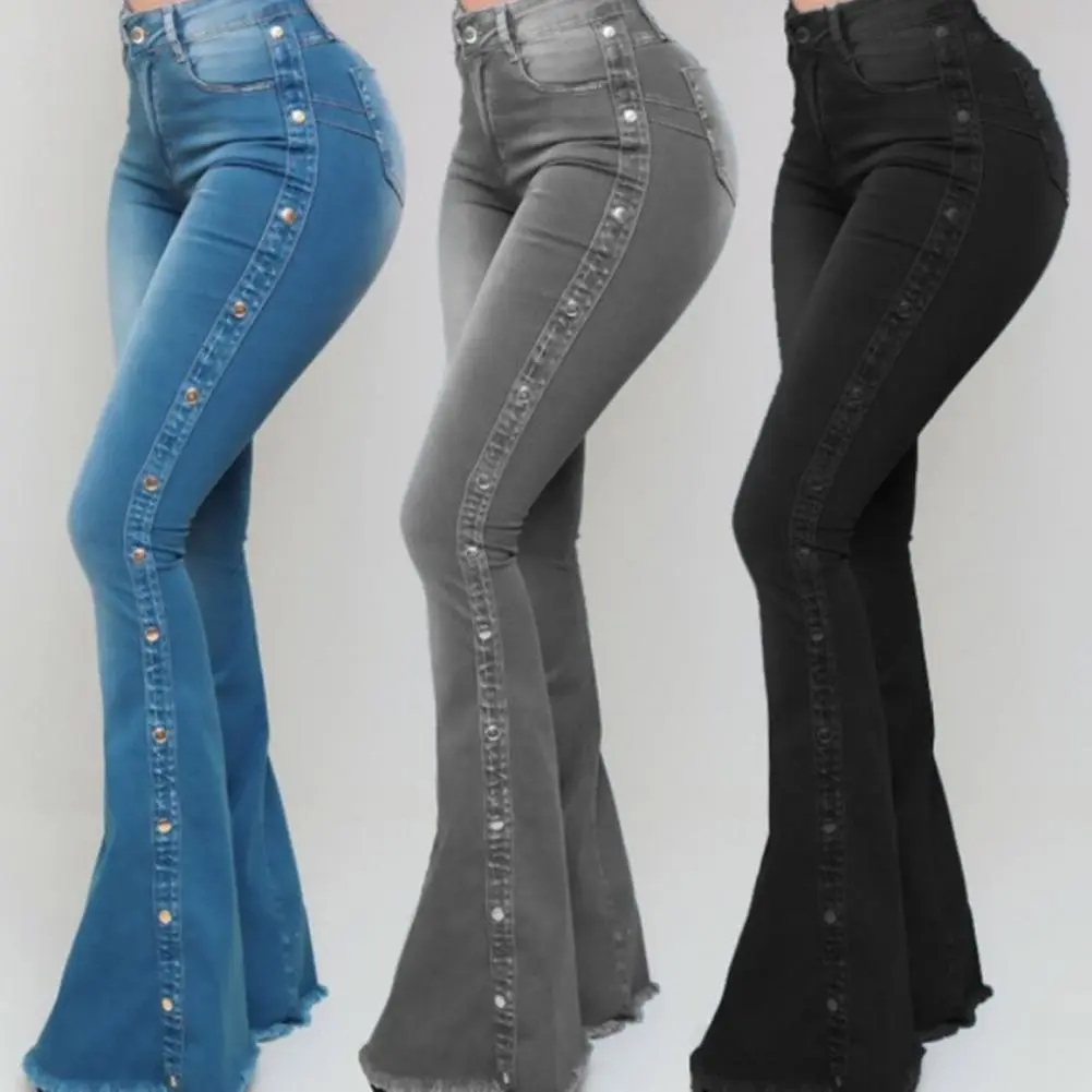 Mid Waisted Stretch Flare Jeans Women Denim Pants Wide Leg Butt-lifted Casual Ko