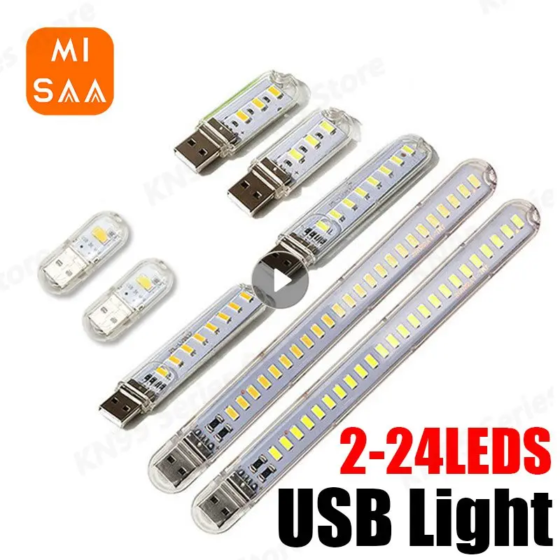 Mini Portable Led Usb Light 2-24LEDS Book Light Reading Night Light Warm White 5