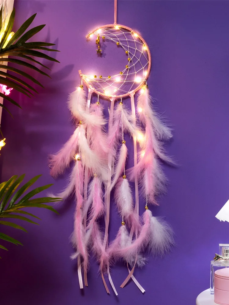 Moon Dream Catcher Feather Wind Chimes Hand-woven Wall Bedroom Hanging Ornaments