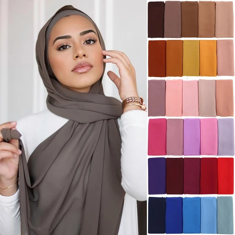 Muslim Chiffon Hijab Scarf Women Long Solid Color Head Wrap For Women Hijabs Sca