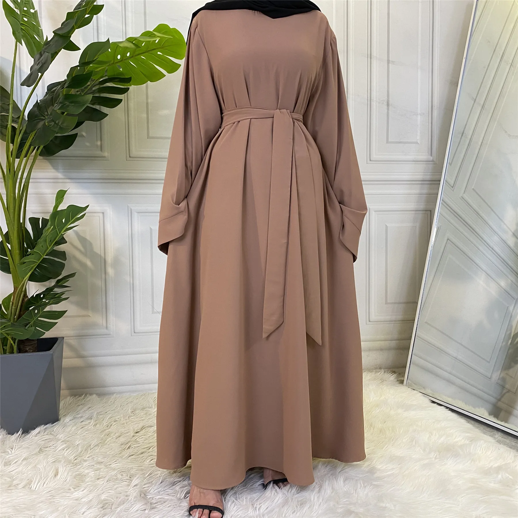 Muslim Fashion Hijab Dubai Abaya Long Dresses Women With Sashes Islam Clothing A