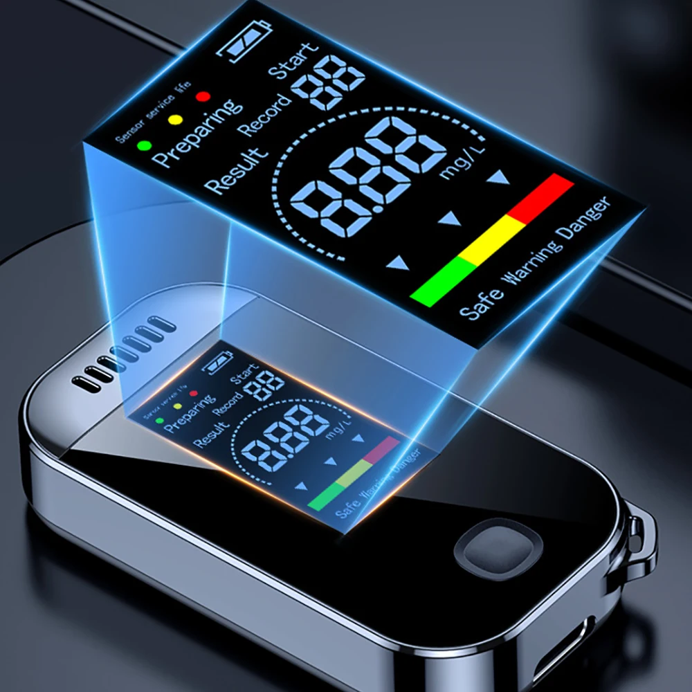 Digital Breath Alcohol Tester Professional Breathalyzer With LCD Display USB Rec