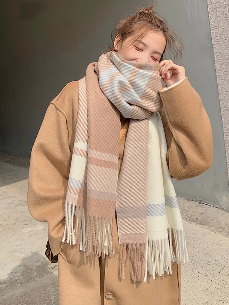 Women Scarf Autumn Winter Vintage Preppy Style Plaid Wrap Scarve Pashmina Mujer