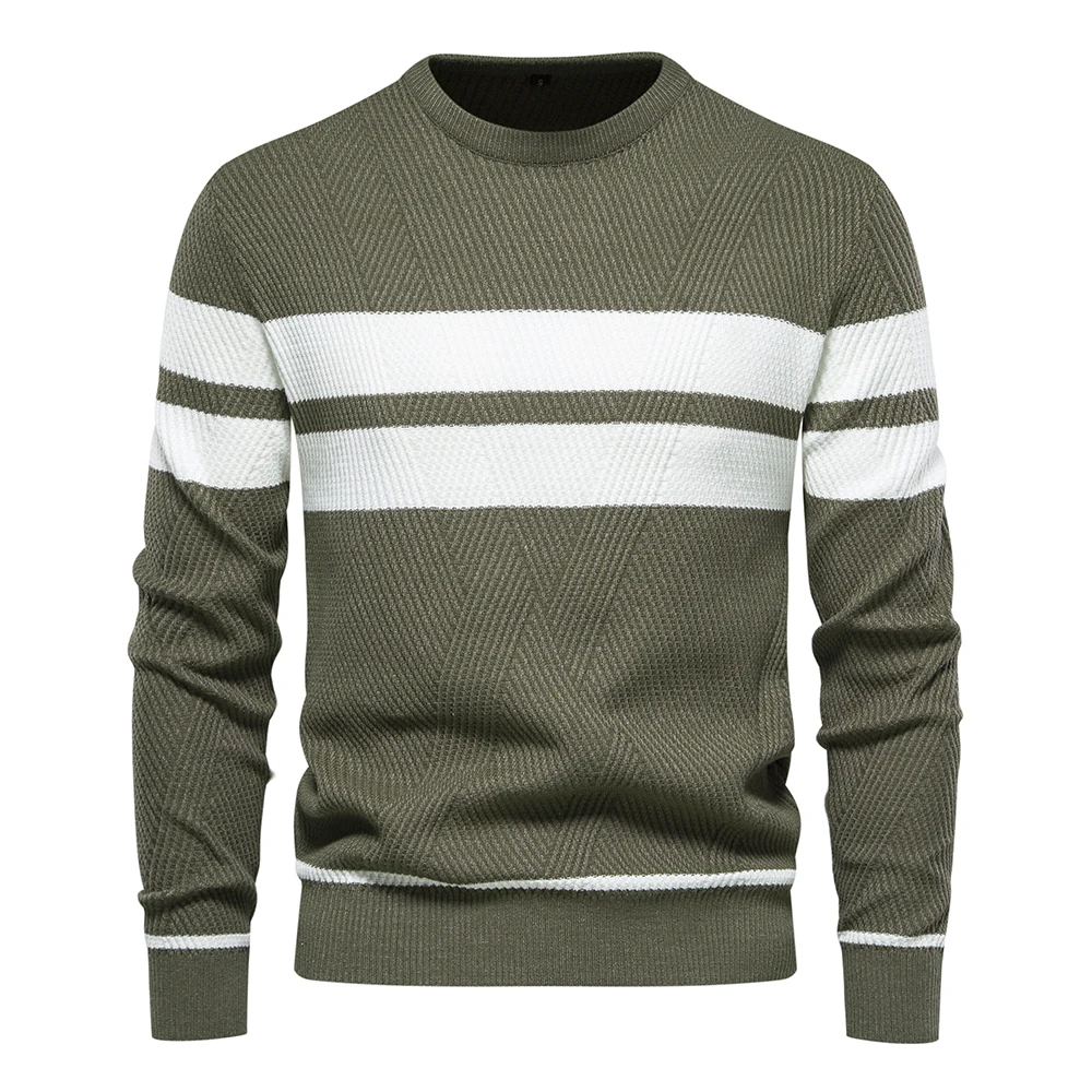 New Autumn Pullover Men's Sweater O-neck Patchwork Long Sleeve Warm Slim Sweater