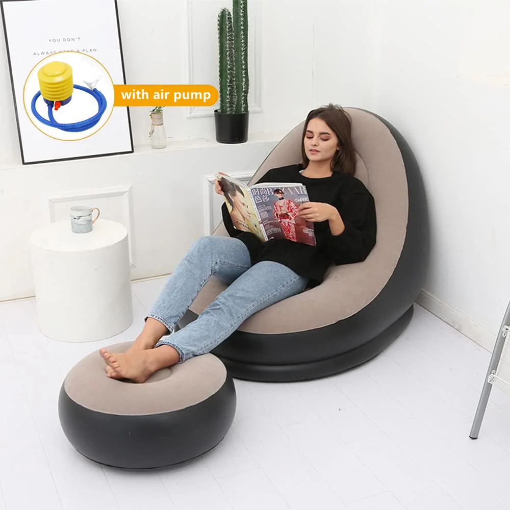 New Inflatable Plush Sofa For Lazy People Foldable Foot Sofa Bed Outdoor Conveni