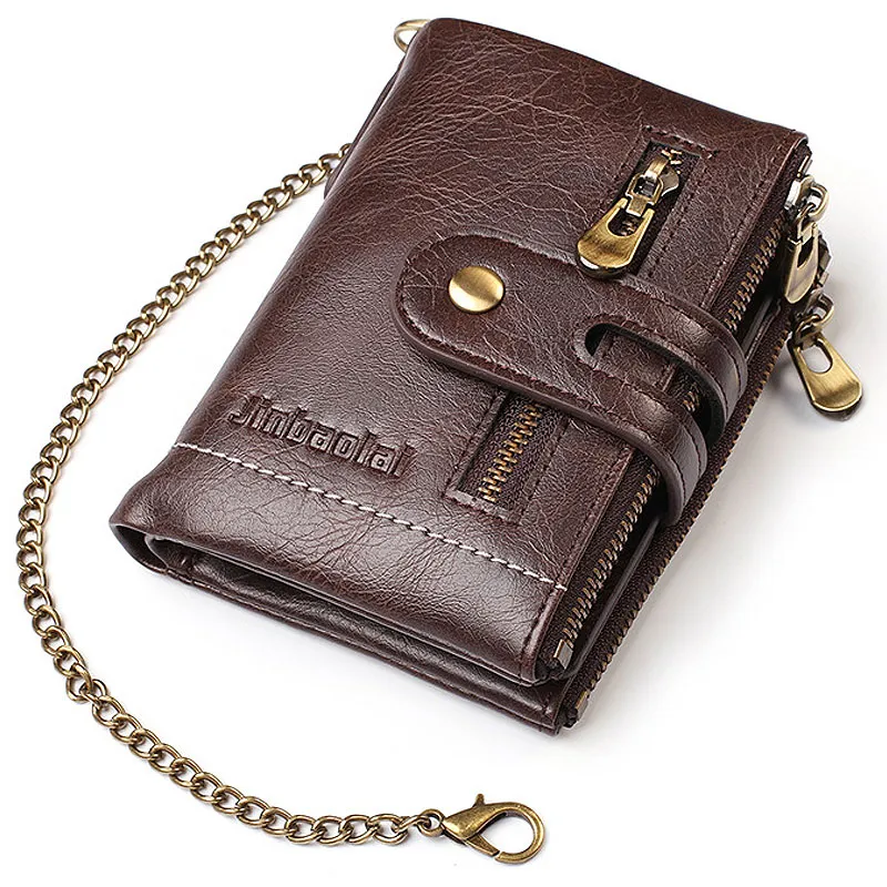 New Men Wallets PU Leather Short Card Holder Chain Luxury Brand Men's Purse High