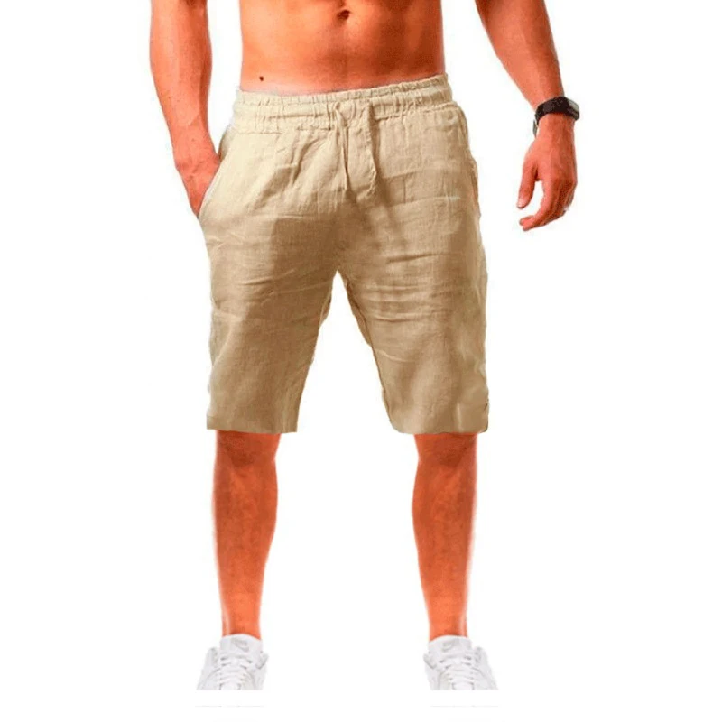 New Men's Cotton Linen Shorts Pants Male Summer Breathable Solid Color Linen Tro