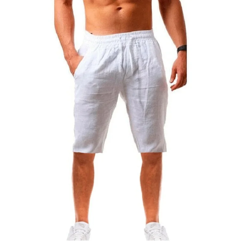 New Men's Cotton Linen Shorts Pants Male Summer Breathable Solid Color Linen Tro