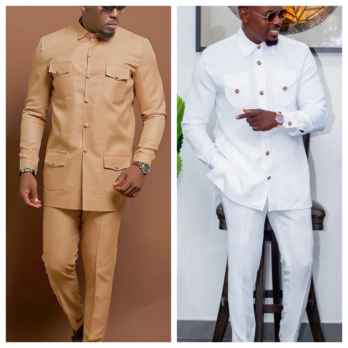 New Men's Temos Wedding Two Piece Suit Men's Dress Long Pants Shirt Solid Color 