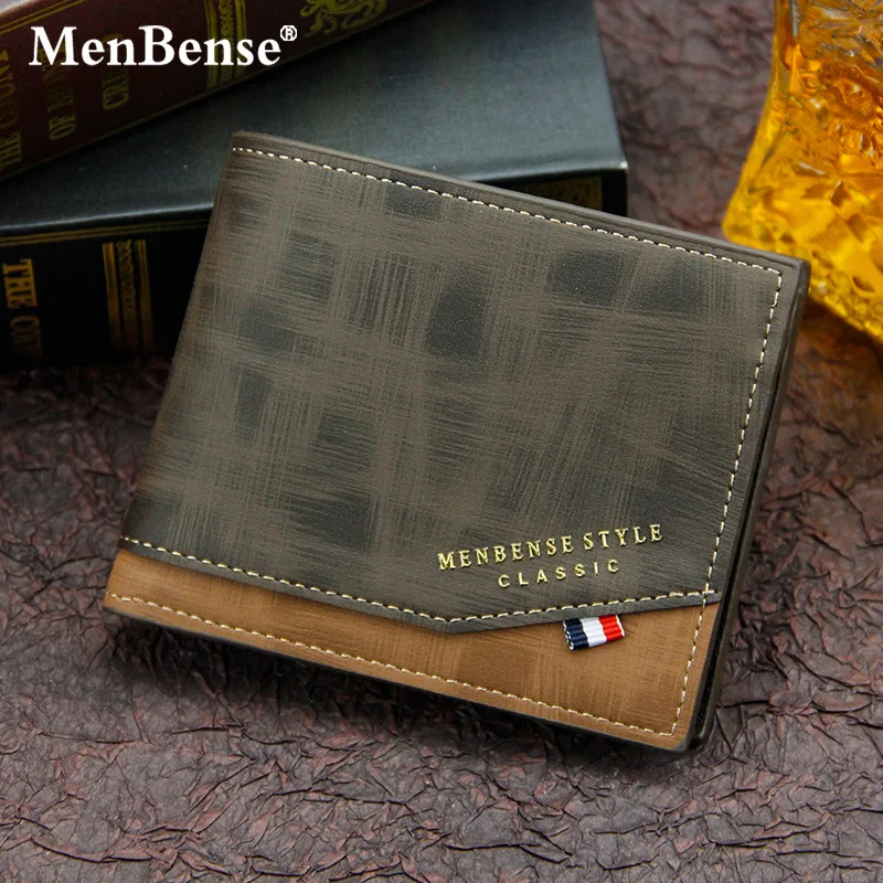 New Men's Wallet Short Cross Section Youth Tri-fold Wallet Stitching Business Mu
