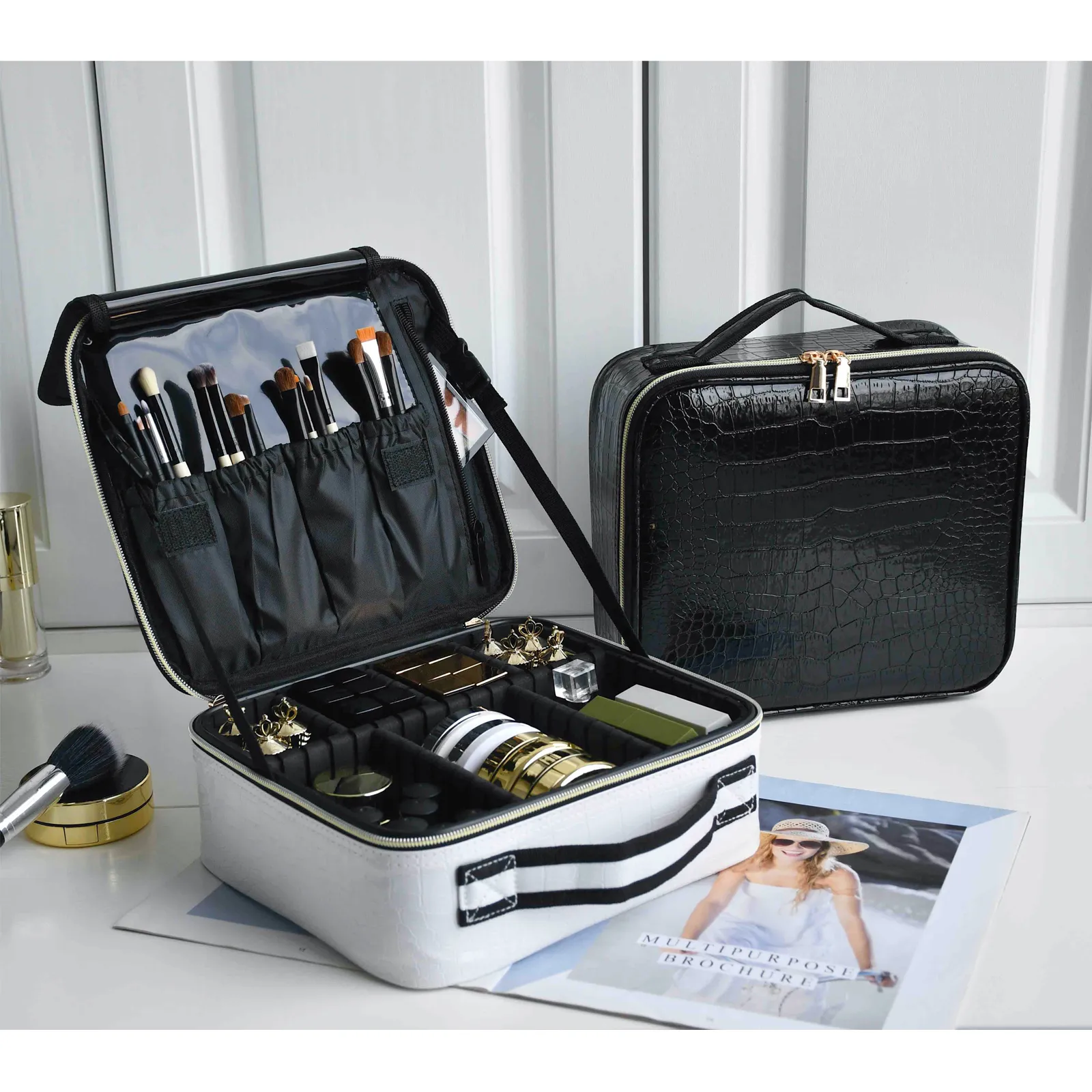 New PU Leather Cosmetic Bag For Women Multi-Functional Portable Travel Storage M