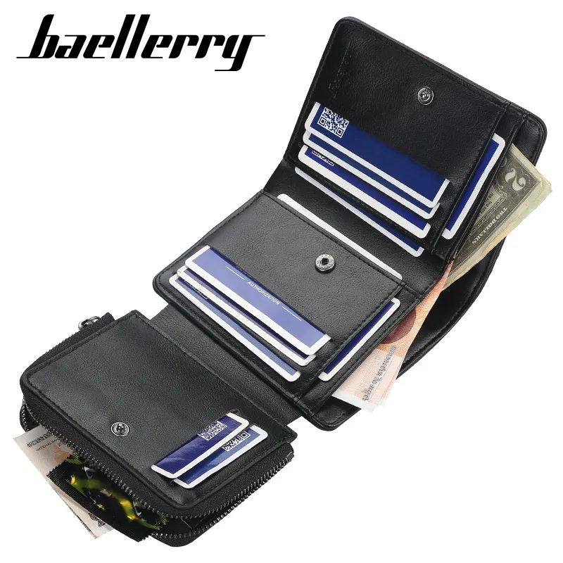 New PU Leather Men Wallets High Quality Zipper Short Desigh Card Holder Male Pur