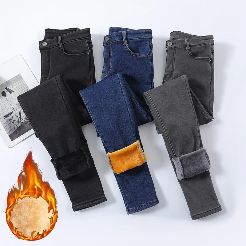New Women Thermal Jeans Winter Snow Warm Plush Stretch Jeans Lady Skinny Thicken