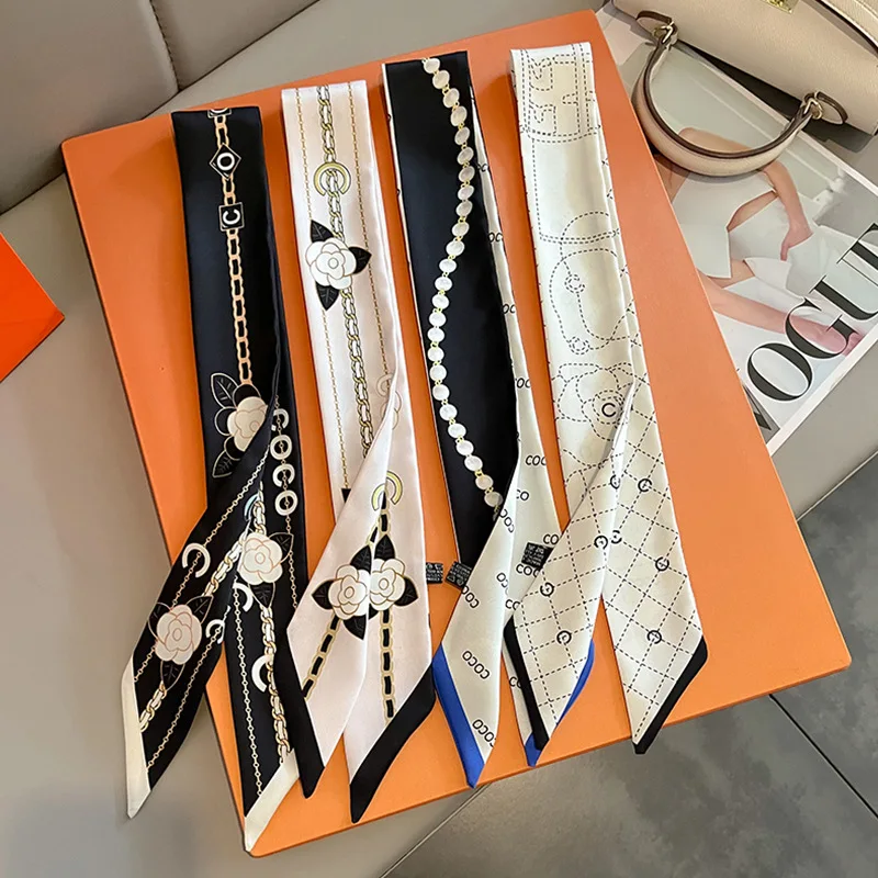 New luxury 5*85cm Slender Model Temperament Small Scarf Long Silk Scarf Hair Ban