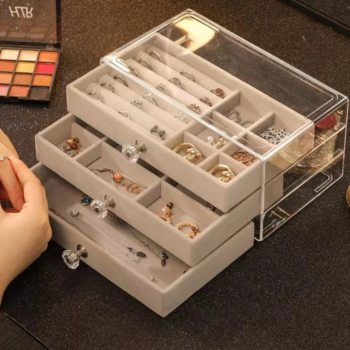 New three layer clear drawer earrings bracelet Jewelry storage box Earrings ring