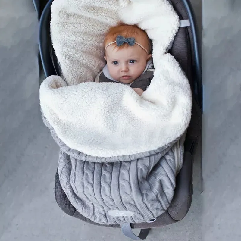 Newborn Baby Sleeping Bags Winter Stroller Blanket Footmuff Thick Soft Warm Knit