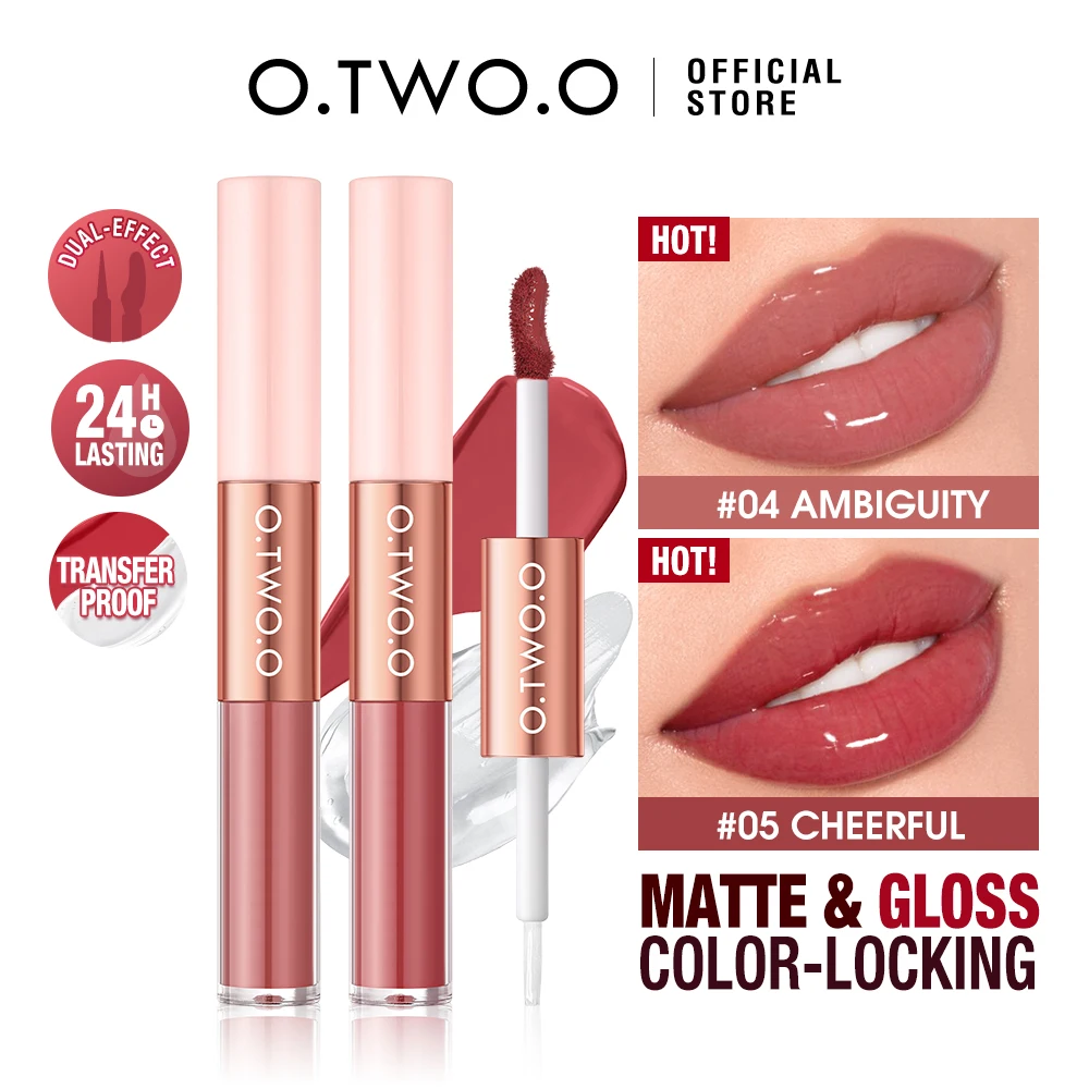 O.TWO.O Matte Lipstick Double Head Lip Coat 24HR Non-stick Cup Lip Gloss Tint Pl