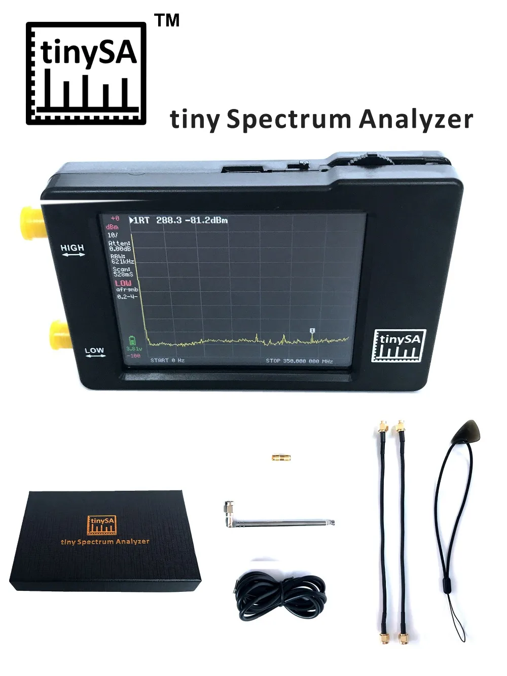 Original Hugen Version TinySA 2.8 inch Display 100kHz to 960MHz Hand held Tiny S