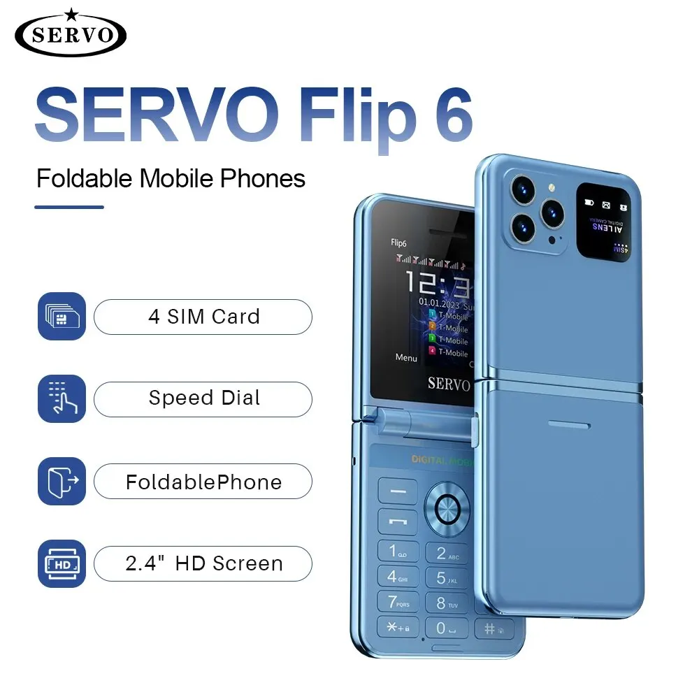 Original SERVO Flip 6 Mobile Phone 4SIM Card Standby GSM Network Magic Voice Cal